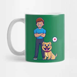 Cute Man With Dog Cartoon Vector Icon Illustration Mug